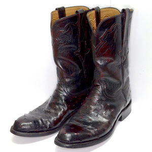 Lucchese Classics Black Cherry Ostrich Boots Sz 8D